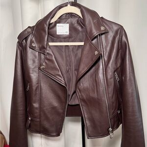 BERSHKA brown leather jacket